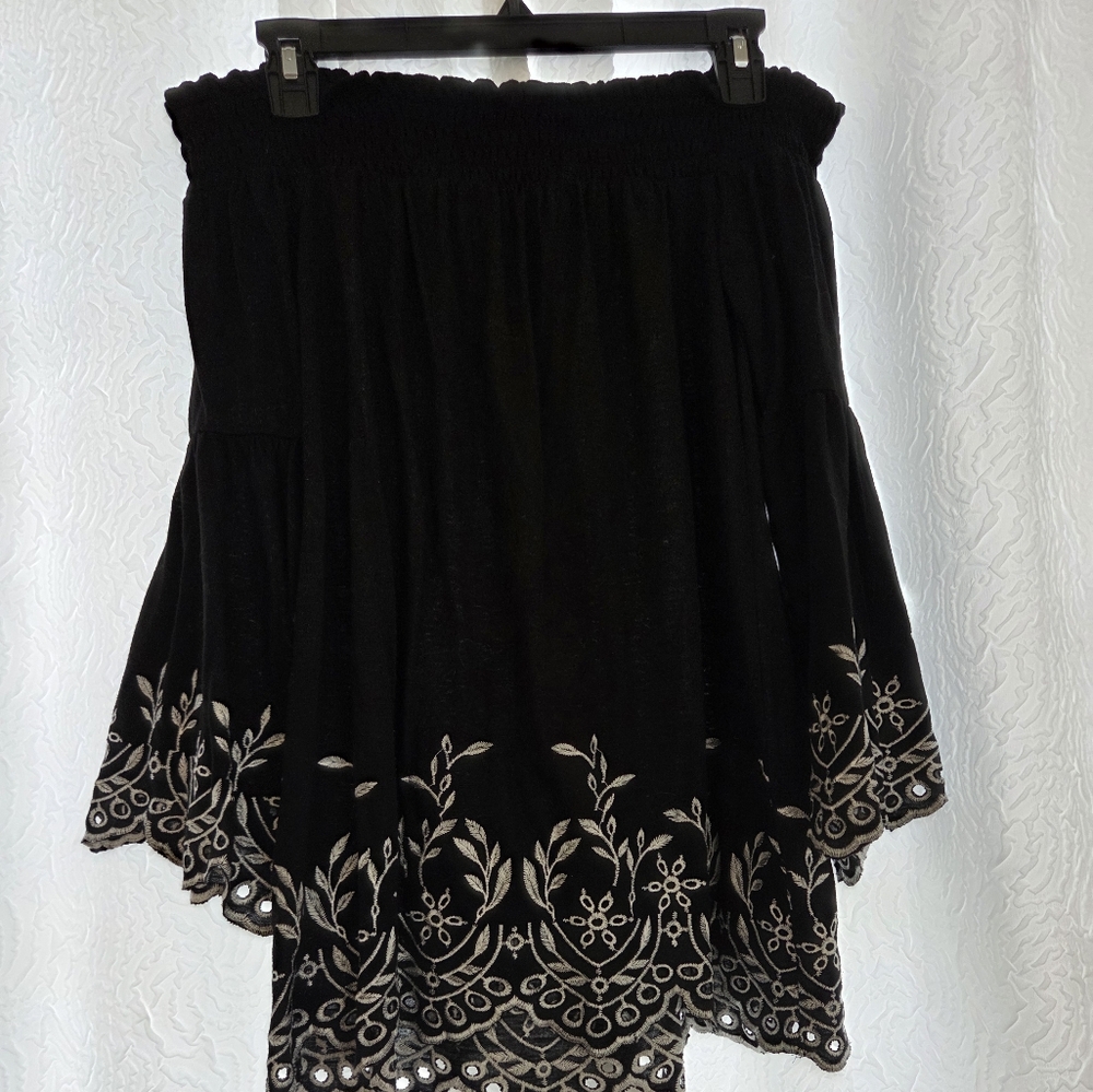 Black Off The ShoulderEmbroidered  Blouse